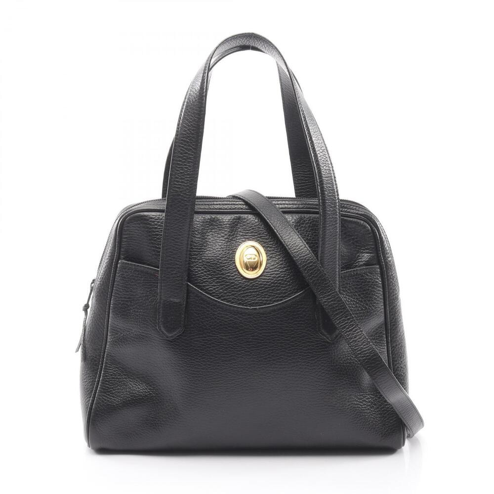 Christian Dior 2Way Leather Handbag pebbled black leather CD logo